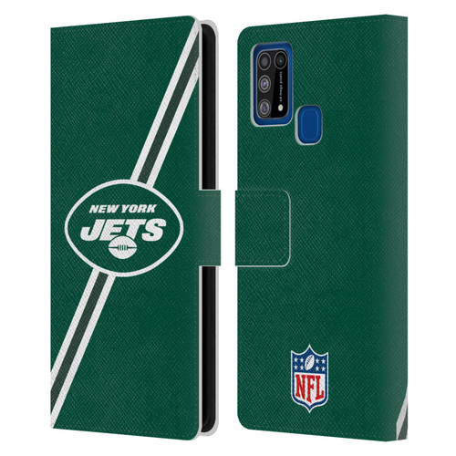 NFL New York Jets Logo Stripes Leather Book Wallet Case Cover For Samsung Galaxy M31 (2020)