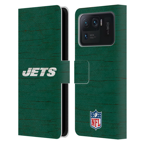 NFL New York Jets Logo Distressed Look Leather Book Wallet Case Cover For Xiaomi Mi 11 Ultra