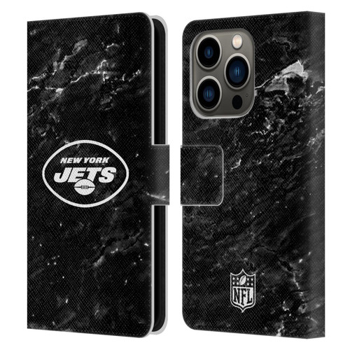 NFL New York Jets Artwork Marble Leather Book Wallet Case Cover For Apple iPhone 14 Pro
