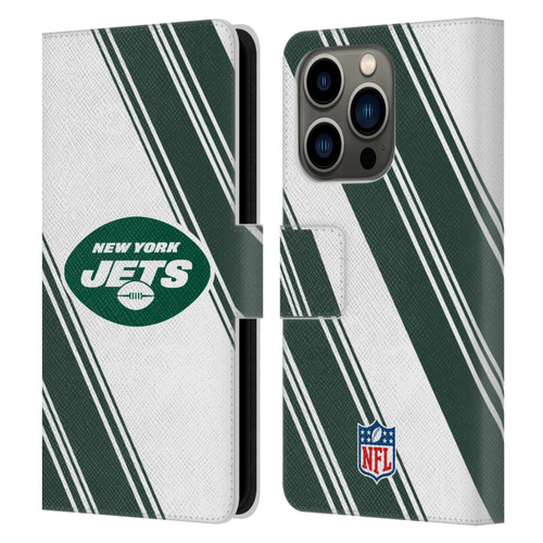 NFL New York Jets Artwork Stripes Leather Book Wallet Case Cover For Apple iPhone 14 Pro