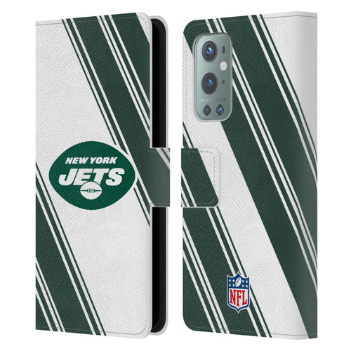 NFL New York Jets Artwork Stripes Leather Book Wallet Case Cover For OnePlus 9