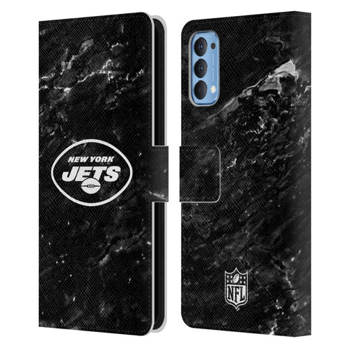 NFL New York Jets Artwork Marble Leather Book Wallet Case Cover For OPPO Reno 4 5G