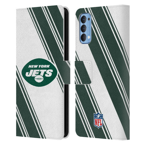 NFL New York Jets Artwork Stripes Leather Book Wallet Case Cover For OPPO Reno 4 5G