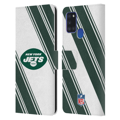 NFL New York Jets Artwork Stripes Leather Book Wallet Case Cover For Samsung Galaxy A21s (2020)