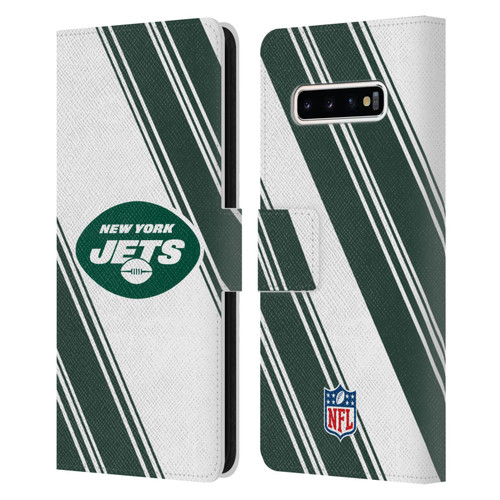 NFL New York Jets Artwork Stripes Leather Book Wallet Case Cover For Samsung Galaxy S10+ / S10 Plus