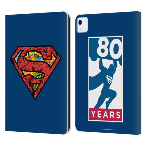 Superman DC Comics 80th Anniversary Logo Leather Book Wallet Case Cover For Apple iPad Air 11 2020/2022/2024