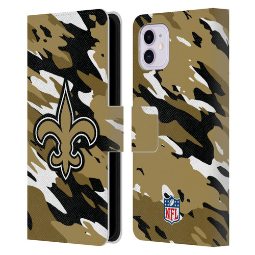 NFL New Orleans Saints Logo Camou Leather Book Wallet Case Cover For Apple iPhone 11