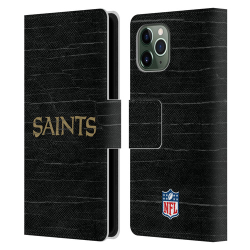 NFL New Orleans Saints Logo Distressed Look Leather Book Wallet Case Cover For Apple iPhone 11 Pro