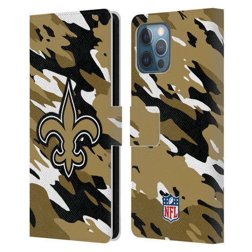 NFL New Orleans Saints Logo Camou Leather Book Wallet Case Cover For Apple iPhone 12 Pro Max