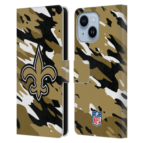NFL New Orleans Saints Logo Camou Leather Book Wallet Case Cover For Apple iPhone 14 Plus