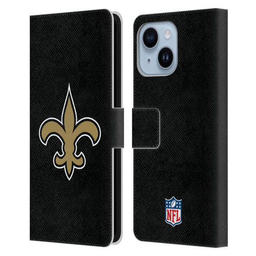 NFL New Orleans Saints Logo Plain Leather Book Wallet Case Cover For Apple iPhone 14 Plus