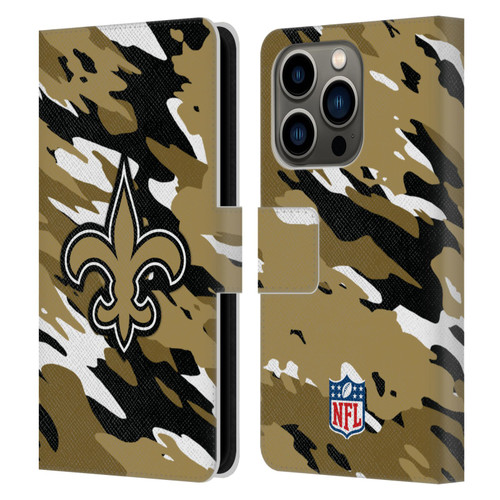 NFL New Orleans Saints Logo Camou Leather Book Wallet Case Cover For Apple iPhone 14 Pro