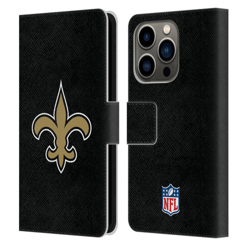 NFL New Orleans Saints Logo Plain Leather Book Wallet Case Cover For Apple iPhone 14 Pro