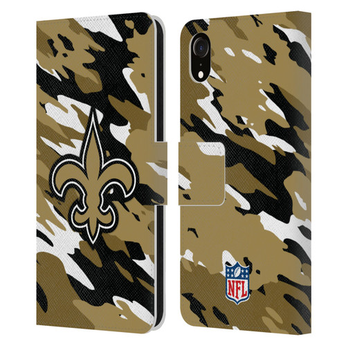 NFL New Orleans Saints Logo Camou Leather Book Wallet Case Cover For Apple iPhone XR