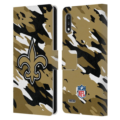 NFL New Orleans Saints Logo Camou Leather Book Wallet Case Cover For LG K22
