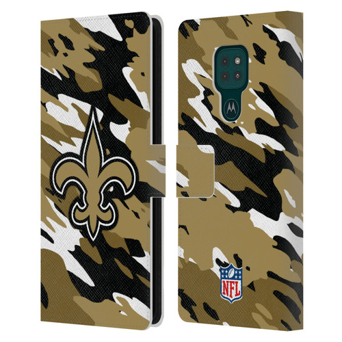 NFL New Orleans Saints Logo Camou Leather Book Wallet Case Cover For Motorola Moto G9 Play