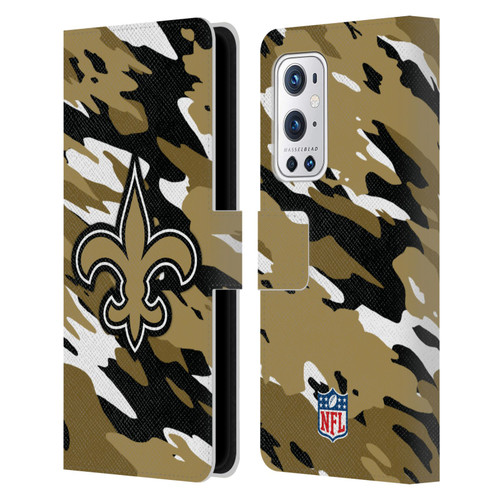 NFL New Orleans Saints Logo Camou Leather Book Wallet Case Cover For OnePlus 9 Pro