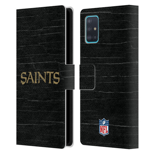 NFL New Orleans Saints Logo Distressed Look Leather Book Wallet Case Cover For Samsung Galaxy A51 (2019)