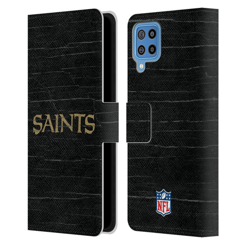 NFL New Orleans Saints Logo Distressed Look Leather Book Wallet Case Cover For Samsung Galaxy F22 (2021)
