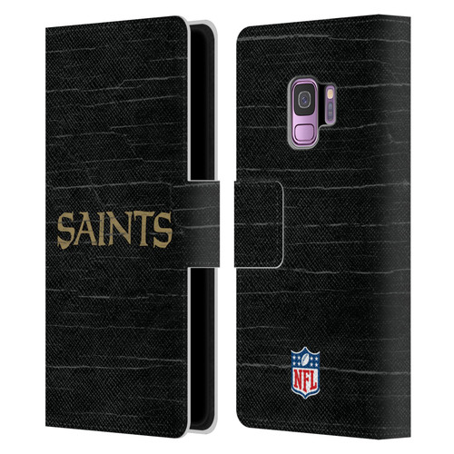 NFL New Orleans Saints Logo Distressed Look Leather Book Wallet Case Cover For Samsung Galaxy S9
