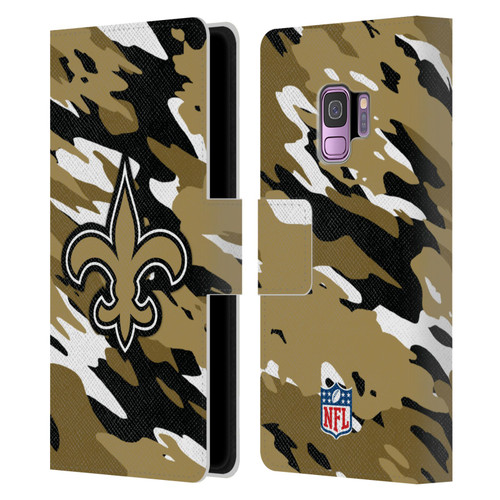 NFL New Orleans Saints Logo Camou Leather Book Wallet Case Cover For Samsung Galaxy S9