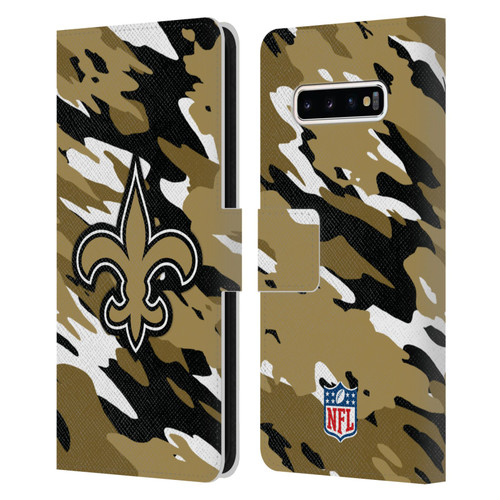 NFL New Orleans Saints Logo Camou Leather Book Wallet Case Cover For Samsung Galaxy S10+ / S10 Plus