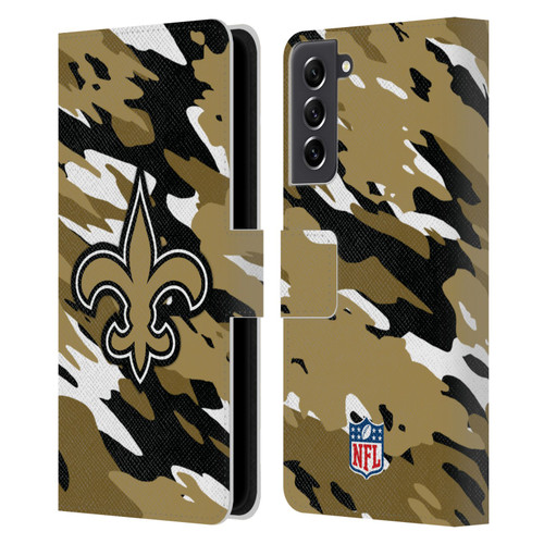 NFL New Orleans Saints Logo Camou Leather Book Wallet Case Cover For Samsung Galaxy S21 FE 5G