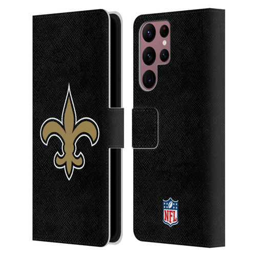 NFL New Orleans Saints Logo Plain Leather Book Wallet Case Cover For Samsung Galaxy S22 Ultra 5G