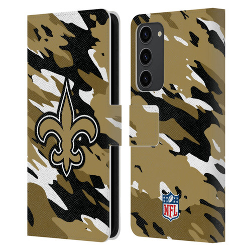 NFL New Orleans Saints Logo Camou Leather Book Wallet Case Cover For Samsung Galaxy S23+ 5G