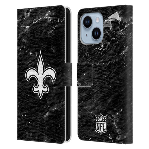 NFL New Orleans Saints Artwork Marble Leather Book Wallet Case Cover For Apple iPhone 14 Plus