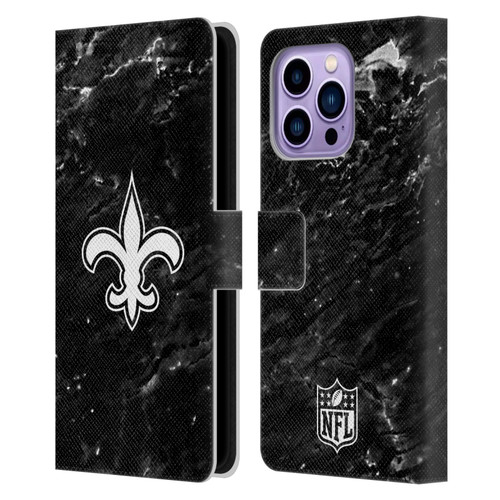 NFL New Orleans Saints Artwork Marble Leather Book Wallet Case Cover For Apple iPhone 14 Pro Max