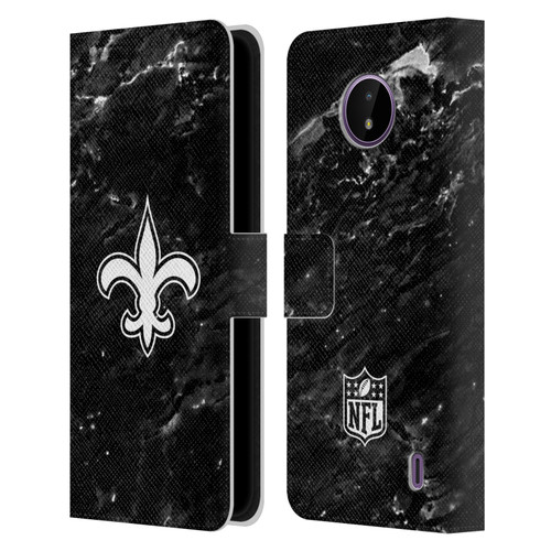NFL New Orleans Saints Artwork Marble Leather Book Wallet Case Cover For Nokia C10 / C20