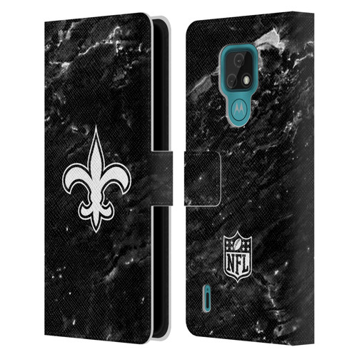 NFL New Orleans Saints Artwork Marble Leather Book Wallet Case Cover For Motorola Moto E7