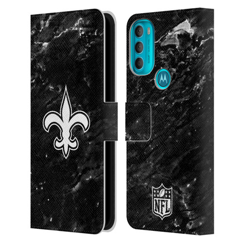 NFL New Orleans Saints Artwork Marble Leather Book Wallet Case Cover For Motorola Moto G71 5G