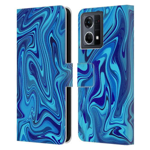 Suzan Lind Marble Blue Leather Book Wallet Case Cover For OPPO Reno8 4G
