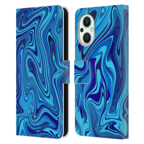 Suzan Lind Marble Blue Leather Book Wallet Case Cover For OPPO Reno8 Lite