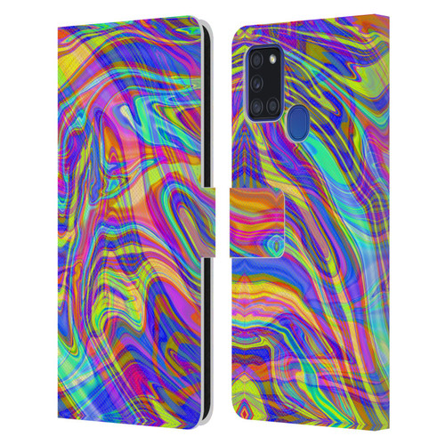 Suzan Lind Marble Illusion Rainbow Leather Book Wallet Case Cover For Samsung Galaxy A21s (2020)