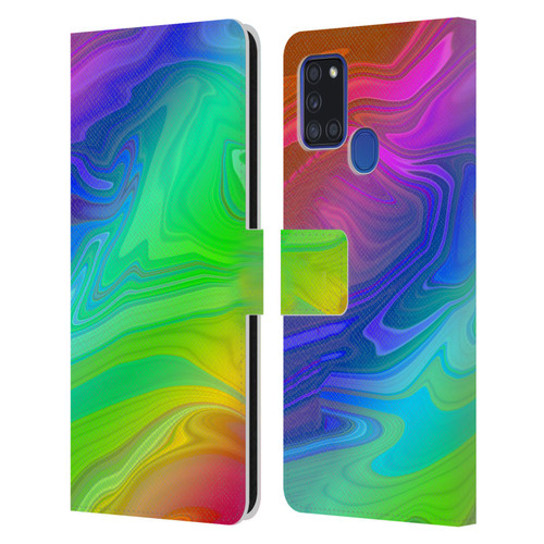 Suzan Lind Marble Rainbow Leather Book Wallet Case Cover For Samsung Galaxy A21s (2020)