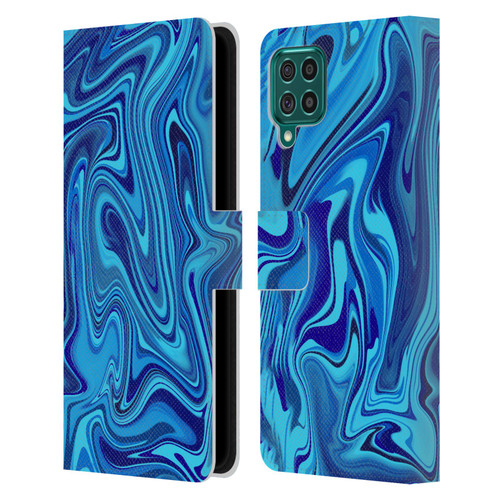 Suzan Lind Marble Blue Leather Book Wallet Case Cover For Samsung Galaxy F62 (2021)