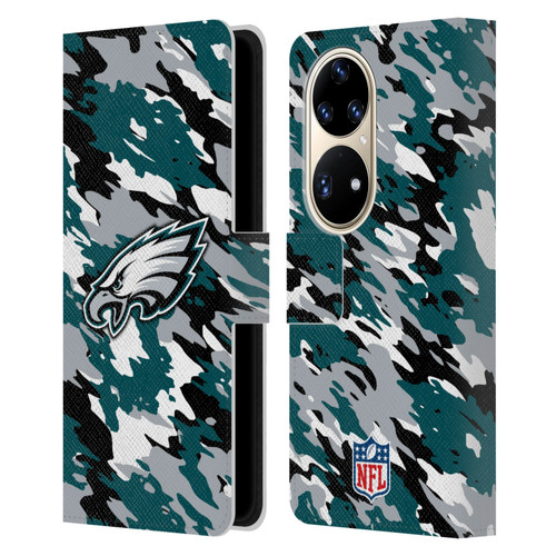 NFL Philadelphia Eagles Logo Camou Leather Book Wallet Case Cover For Huawei P50 Pro