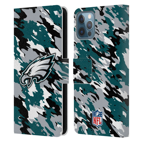 NFL Philadelphia Eagles Logo Camou Leather Book Wallet Case Cover For Apple iPhone 12 / iPhone 12 Pro