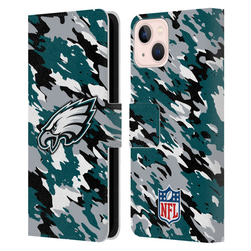 NFL Philadelphia Eagles Logo Camou Leather Book Wallet Case Cover For Apple iPhone 13