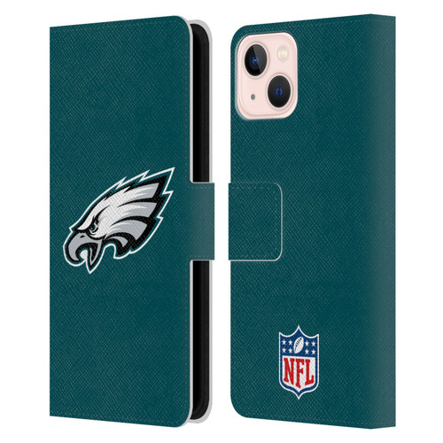 NFL Philadelphia Eagles Logo Plain Leather Book Wallet Case Cover For Apple iPhone 13