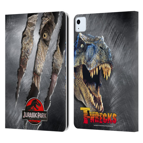 Jurassic Park Logo T-Rex Claw Mark Leather Book Wallet Case Cover For Apple iPad Air 2020 / 2022
