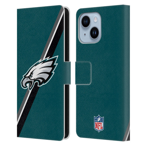 NFL Philadelphia Eagles Logo Stripes Leather Book Wallet Case Cover For Apple iPhone 14 Plus