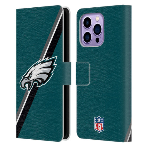 NFL Philadelphia Eagles Logo Stripes Leather Book Wallet Case Cover For Apple iPhone 14 Pro Max