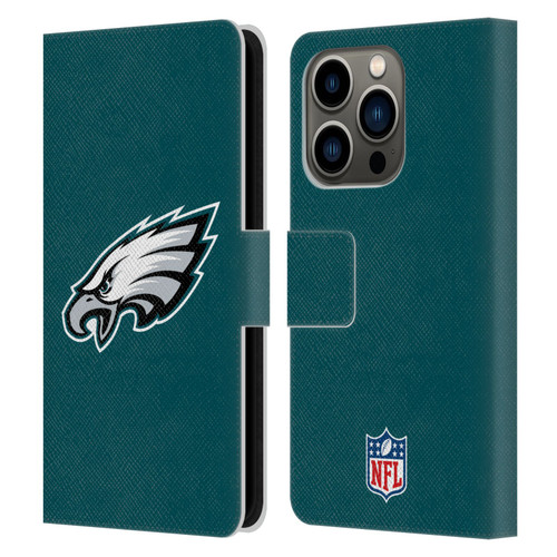 NFL Philadelphia Eagles Logo Plain Leather Book Wallet Case Cover For Apple iPhone 14 Pro