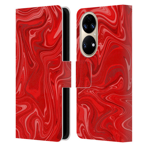 Suzan Lind Marble 2 Red Leather Book Wallet Case Cover For Huawei P50