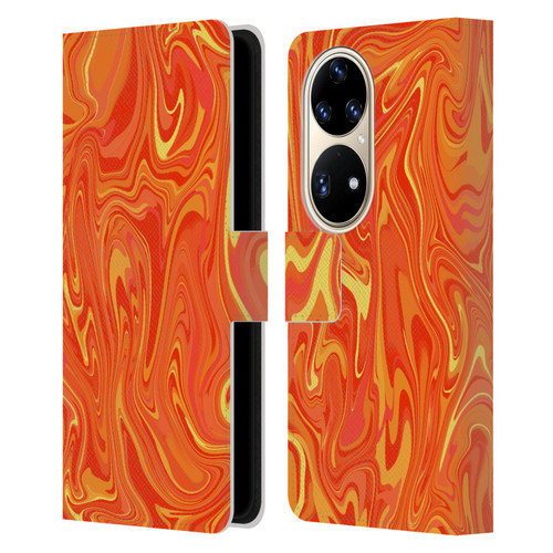 Suzan Lind Marble 2 Orange Leather Book Wallet Case Cover For Huawei P50 Pro