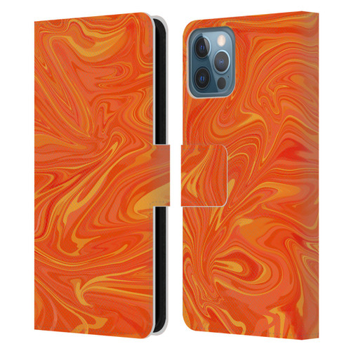 Suzan Lind Marble 2 Honey Orange Leather Book Wallet Case Cover For Apple iPhone 12 / iPhone 12 Pro